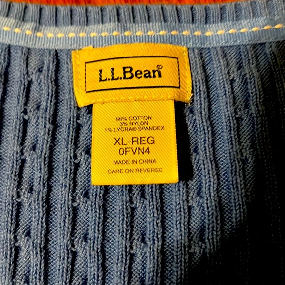 Vintage L.L. Bean Cable knit Sweater Vest Lt Blue Sz L Unisex Stretchy V Neck - Picture 6 of 6
